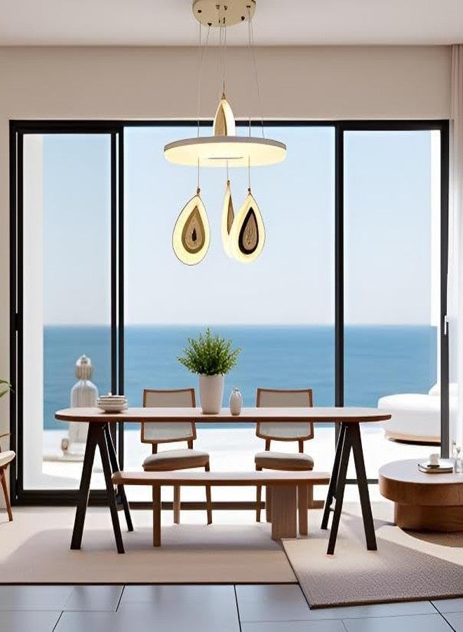 Lyse Decor Metal, Acrylic Chandelier, Jhumar Light for Hall Ceiling, Jhoomer for Living Room, Creative 3 Ring Hanging Pendant Lamp with Height-Adjustable for Bedroom, Dining Room (White) - Image 5